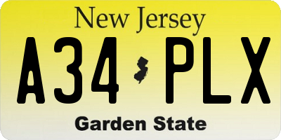 NJ license plate A34PLX