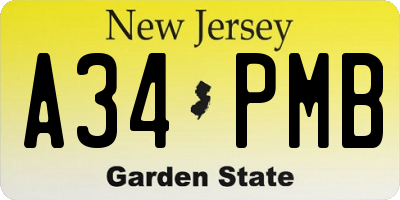 NJ license plate A34PMB