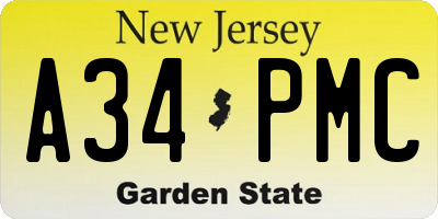 NJ license plate A34PMC