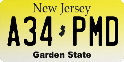 NJ license plate A34PMD