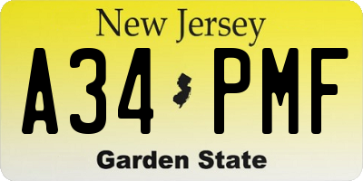 NJ license plate A34PMF