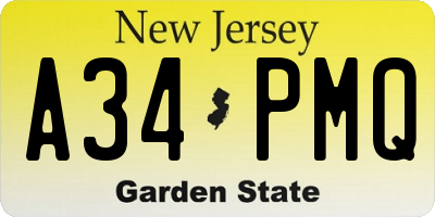 NJ license plate A34PMQ