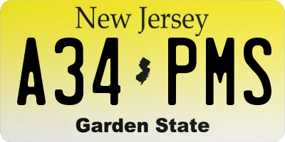 NJ license plate A34PMS