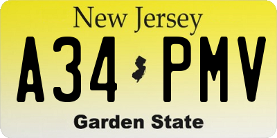 NJ license plate A34PMV