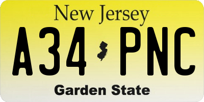 NJ license plate A34PNC