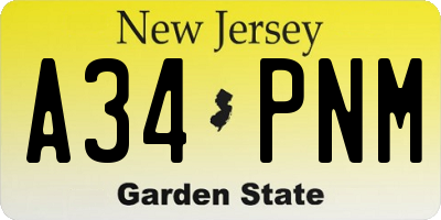 NJ license plate A34PNM