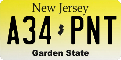 NJ license plate A34PNT