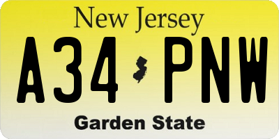 NJ license plate A34PNW