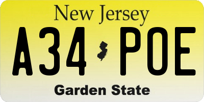NJ license plate A34POE