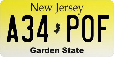 NJ license plate A34POF
