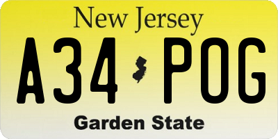 NJ license plate A34POG