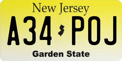 NJ license plate A34POJ