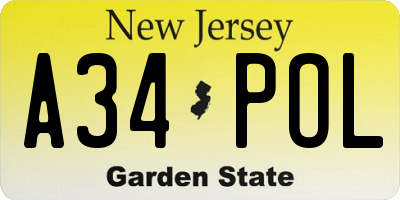 NJ license plate A34POL