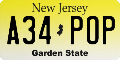 NJ license plate A34POP