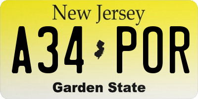 NJ license plate A34POR