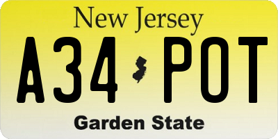 NJ license plate A34POT
