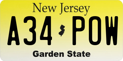 NJ license plate A34POW