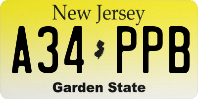NJ license plate A34PPB