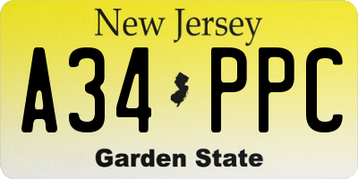 NJ license plate A34PPC