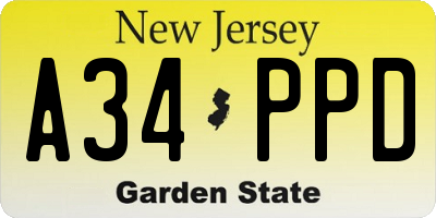 NJ license plate A34PPD