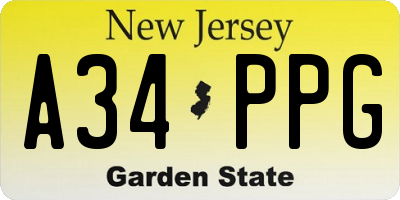 NJ license plate A34PPG