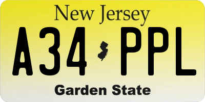 NJ license plate A34PPL