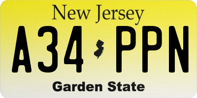 NJ license plate A34PPN