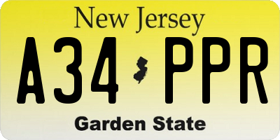 NJ license plate A34PPR