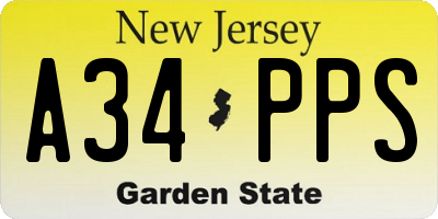 NJ license plate A34PPS