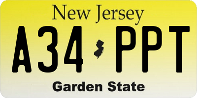 NJ license plate A34PPT