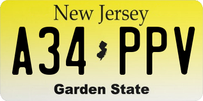 NJ license plate A34PPV