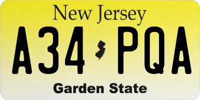 NJ license plate A34PQA