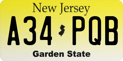 NJ license plate A34PQB