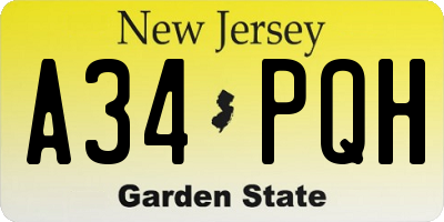 NJ license plate A34PQH