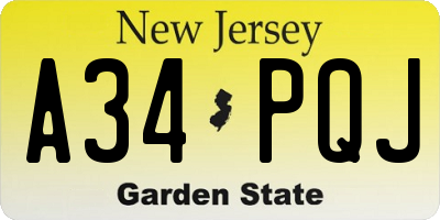 NJ license plate A34PQJ