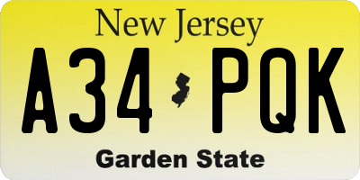 NJ license plate A34PQK