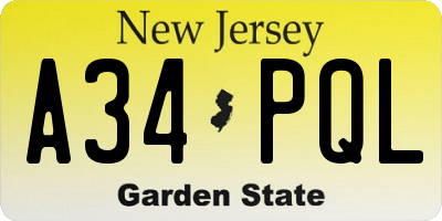 NJ license plate A34PQL