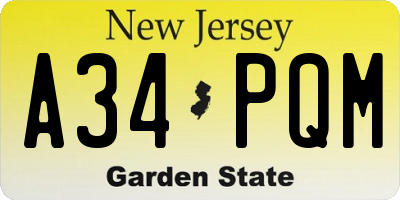 NJ license plate A34PQM
