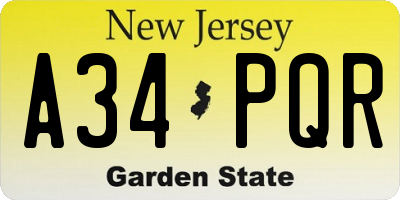 NJ license plate A34PQR