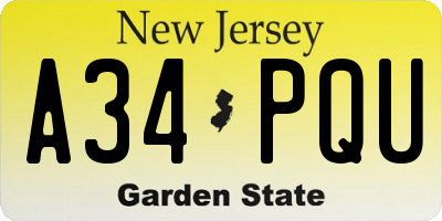 NJ license plate A34PQU