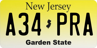 NJ license plate A34PRA