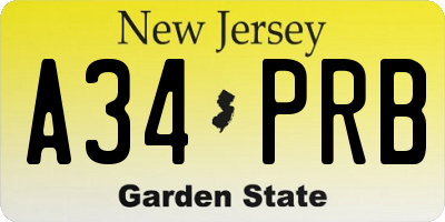 NJ license plate A34PRB