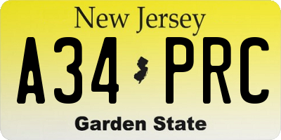 NJ license plate A34PRC