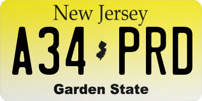 NJ license plate A34PRD