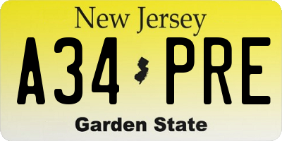 NJ license plate A34PRE