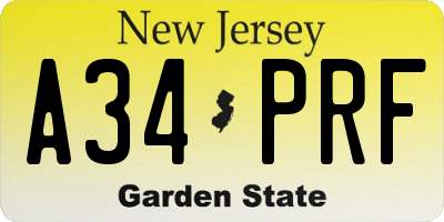 NJ license plate A34PRF