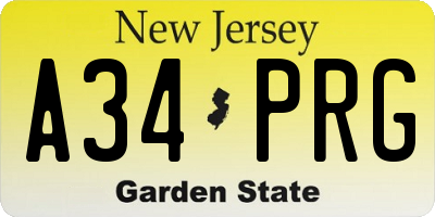 NJ license plate A34PRG