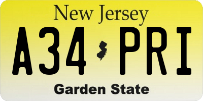 NJ license plate A34PRI