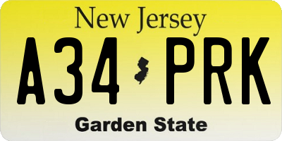 NJ license plate A34PRK