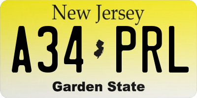 NJ license plate A34PRL